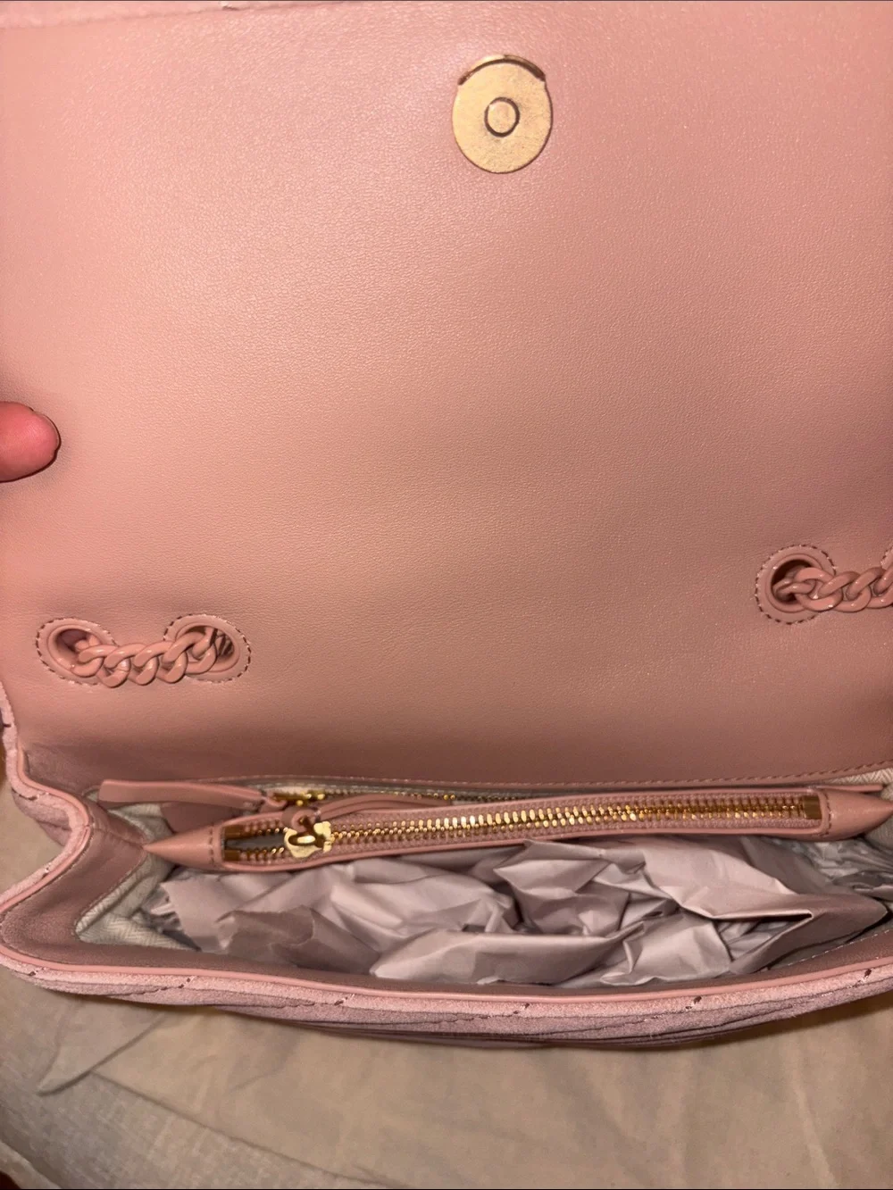 Tory Burch Blush Quilted Suede Chain Crossbody